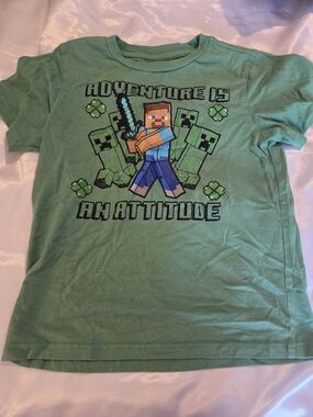 Boys Minecraft Graphic T-Shirt Adventure Is An Attitude Green Size S